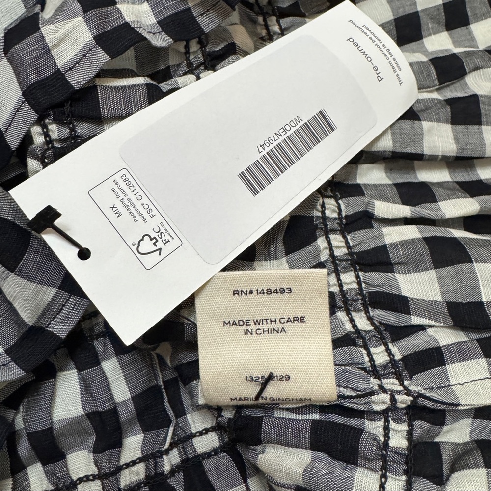 Doen sz M Rizzo Gingham dress smocked check gingham rayon linen  stretch - Picture 10 of 13